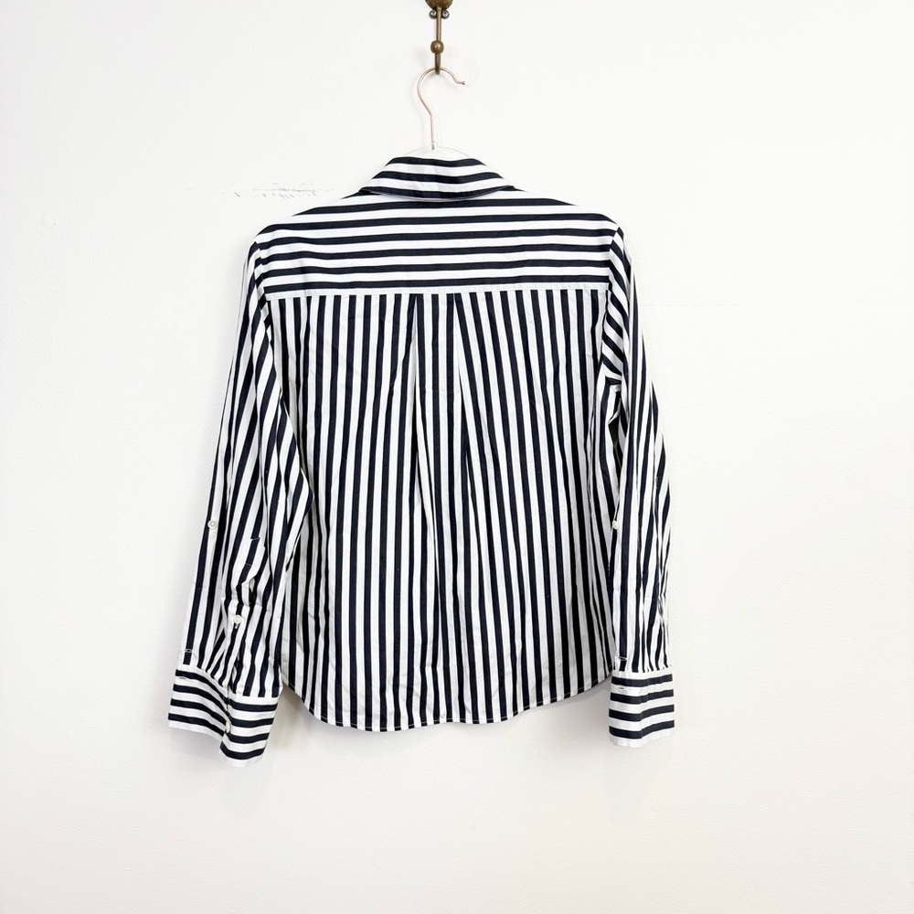 Madewell Easy Y-Neck Button Up Shirt Navy White Stripe Small 100% Cotton - Picture 6 of 6